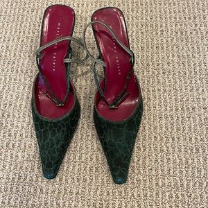 Green metallic animal print sling back pumps